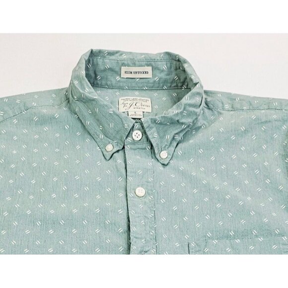 J. Crew Slim Untucked Stretch Size Large Green White Pattern Button Down Shirt - Picture 5 of 10